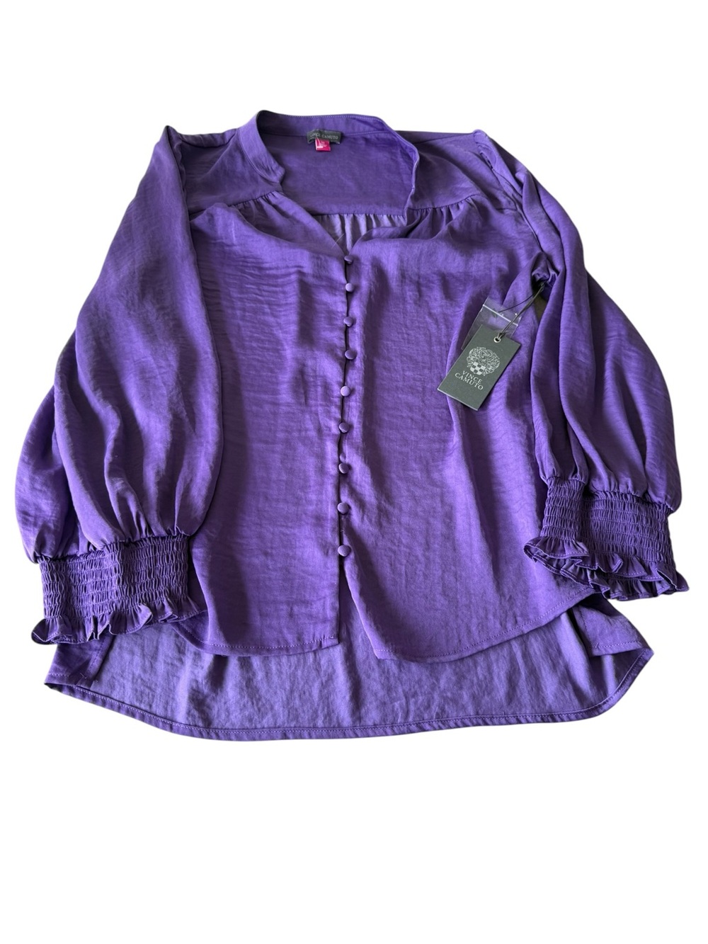 Vince Camuto Purple Button-Front Puff Sleeve Blouse